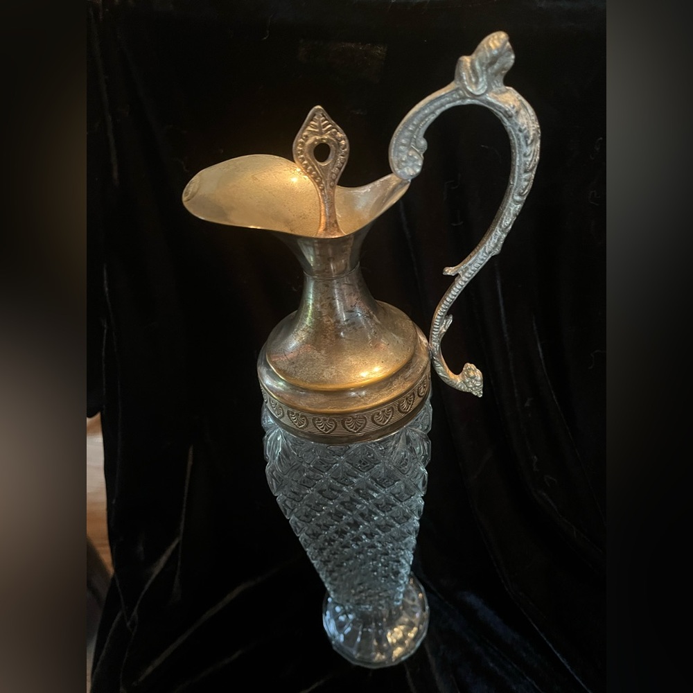 Vintage Elegant Silver decanter/pitcher 1960’s from Italy Lion heads on handle